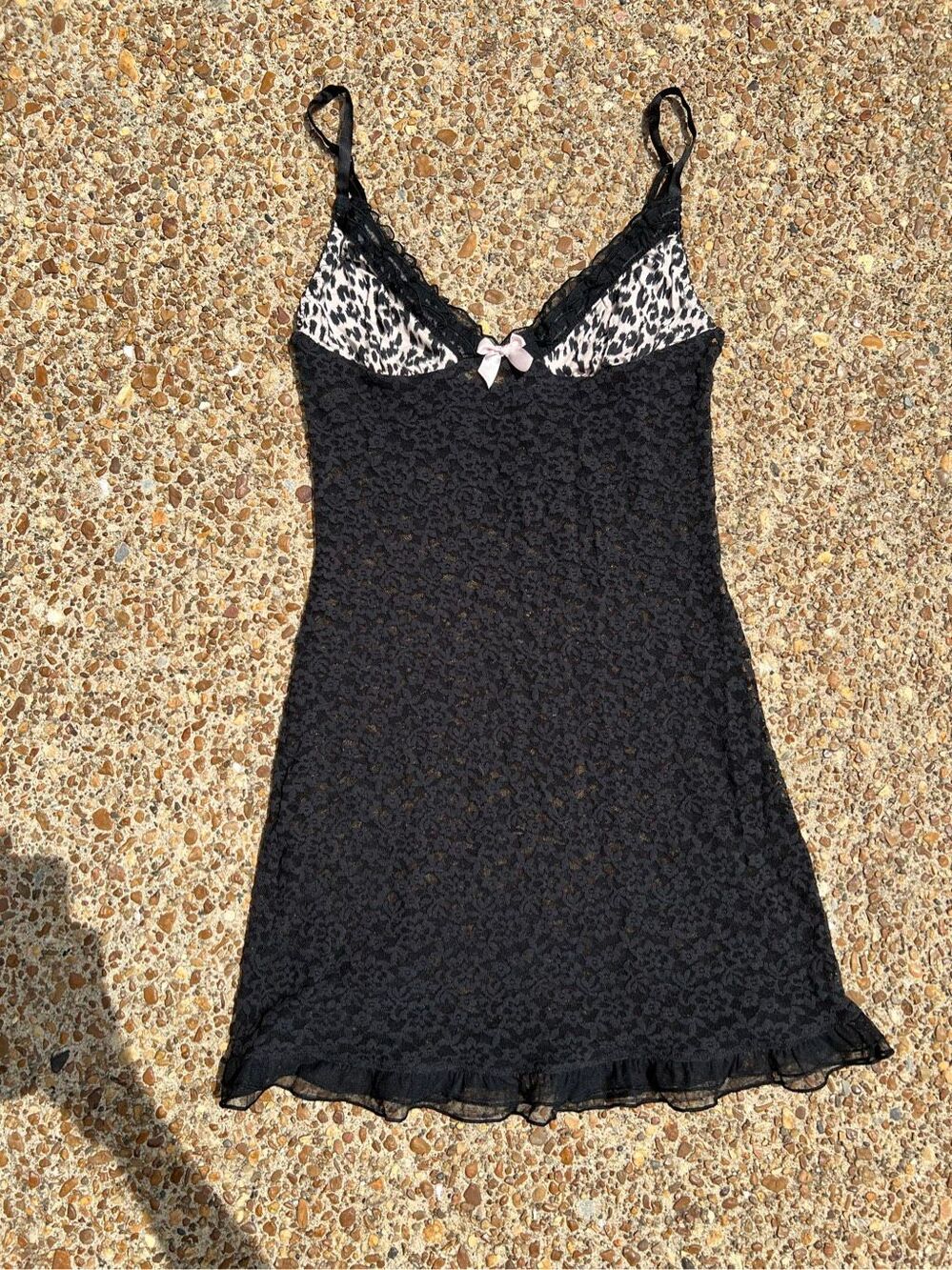 Vintage Victoria’s Secret Babydoll Slip Dress Leopard & Black Lace Lingerie S - Picture 1 of 4